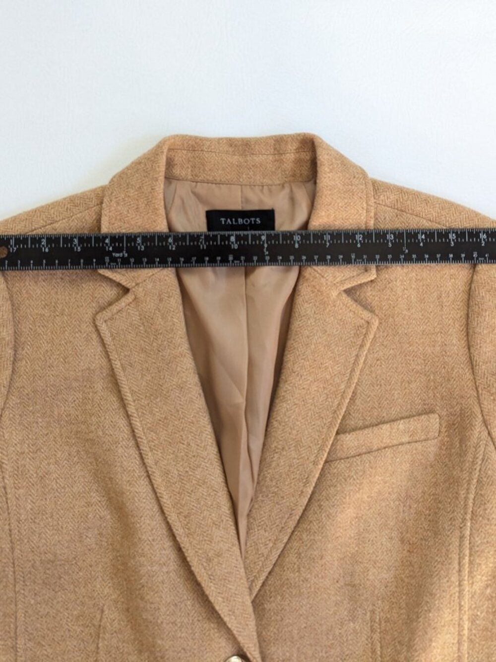 Talbots Classic Shetland Blazer Wool Blend Herringbone Size 16 Camel Tweed - Picture 7 of 15